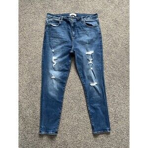 Abercrombie & Fitch Super Skinny Jeans Womens 34/18 Blue Ankle High Rise Rip